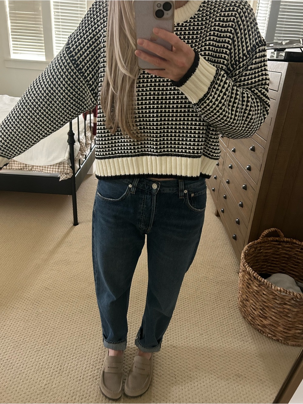 Madewell Black & White Patterned Crewneck Sweater NWT